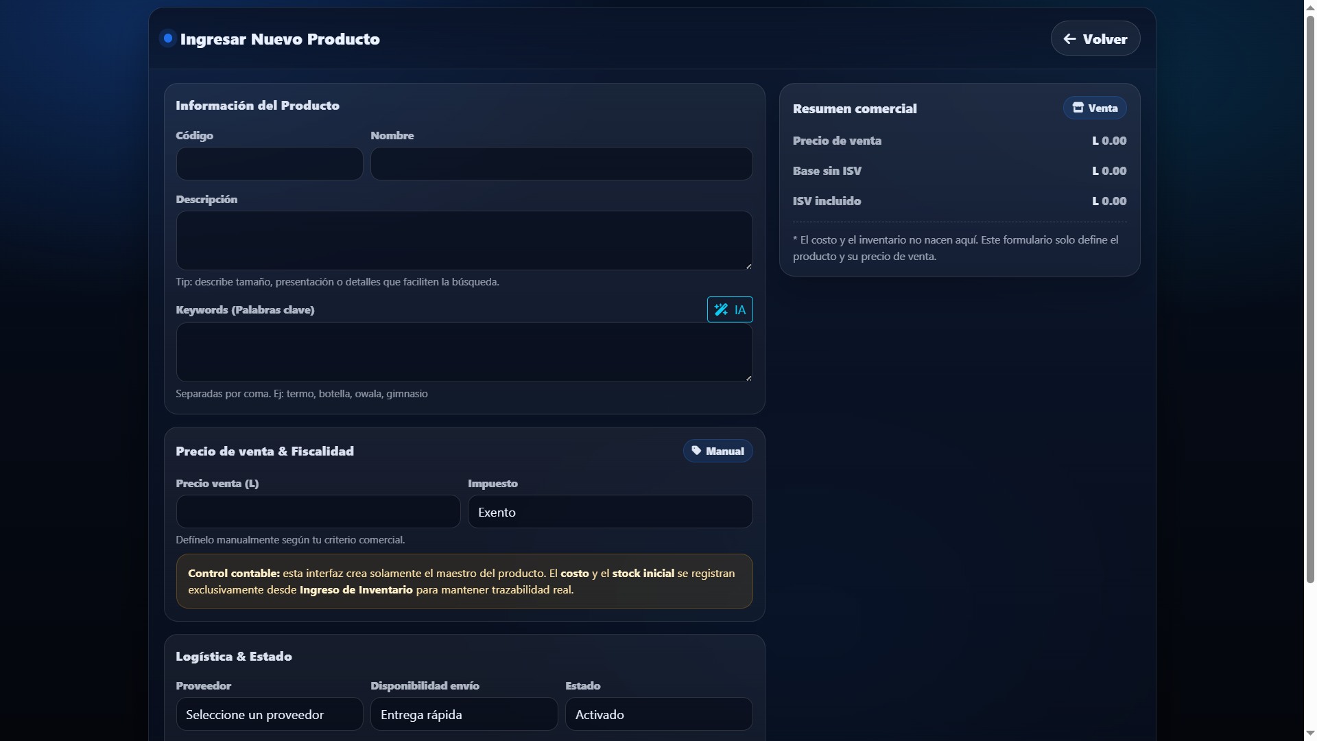 Ingreso de nuevo producto con IA en Commerza